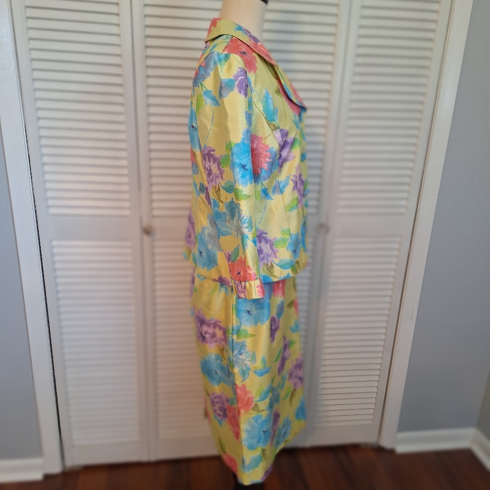 Leslie Fay vintage 1980's tropical floral skirt set suit sz 12P *D5 - Picture 5 of 9
